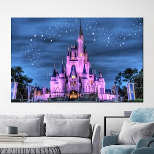 Disneyland Wall Art, Cinderella Castle Art, Blue And Pink Art, Canvas Art, Tempered Glass, Wallpaper Art, Gift Poster, Kids Room Wall Art,