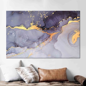 Arte in marmo viola, arte in marmo dorato, opere d'arte in marmo, arte murale astratta, tela 3D, vetro temperato, carta da parati in marmo, arte murale per il soggiorno,