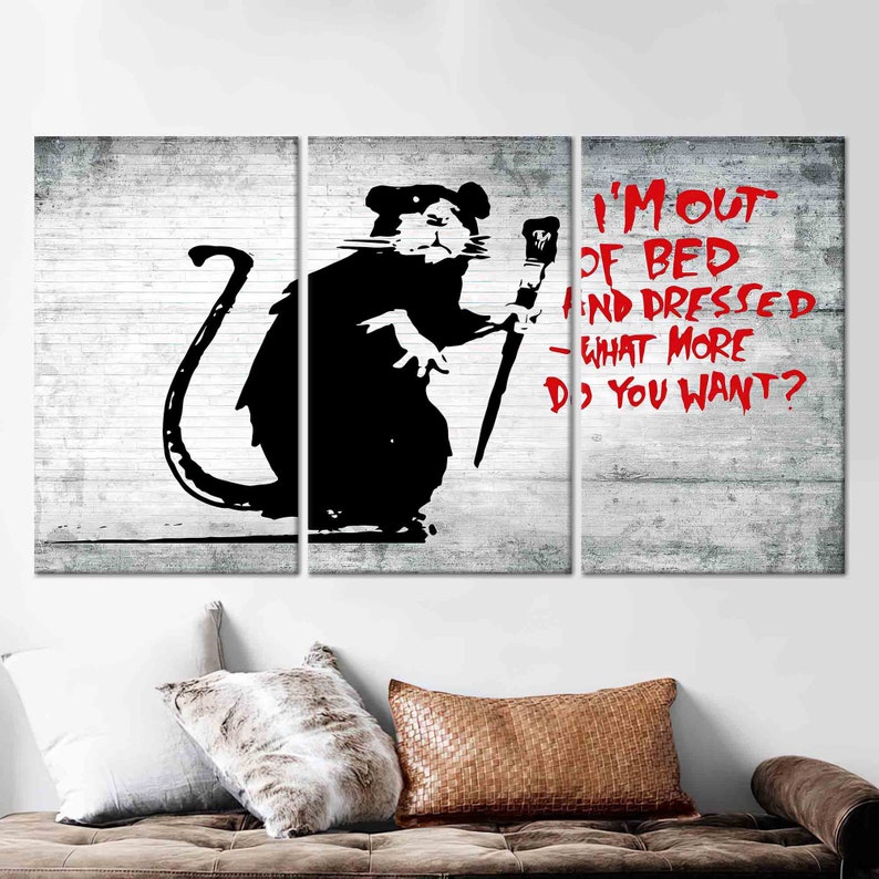 Banksy Mouse Art, I'm Out Of Bed Art, Black Mouse Wall Art, Animal Wall Art, Canvas Art, Tempered Glass, Mouse Wallpaper, Home Wall Decor, Bild 2