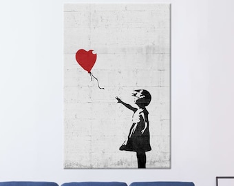 Banksy Red Balloon Girl Art Print: Tempered Glass or Canvas
