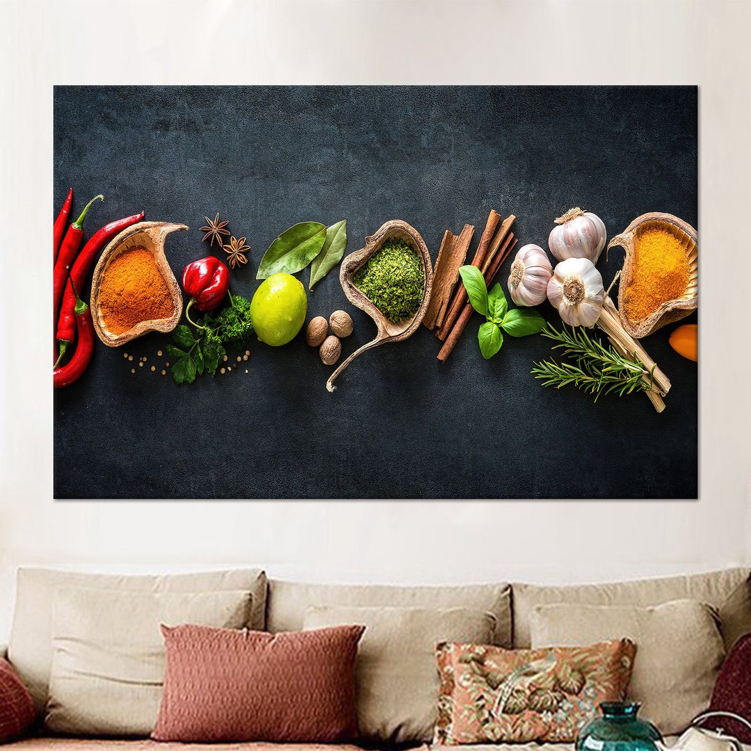 Spices Kitchen Art, Spices Wall Decor, Food Art, 3D Canvas, Tempered