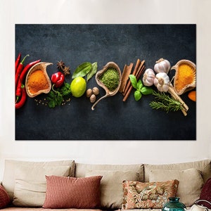 Arte della cucina con spezie, Decorazione della parete delle spezie, Arte del cibo, Tela 3D, Vetro temperato, Arte della parete incorniciata, Carta da parati delle spezie, Poster art, Arte della parete della cucina,