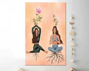 Yoga Girls Wall Art, Meditatioan Art, Yoga Art Decor, Beige Wall Art, Modern Artwork, Fitness Canvas, 3D Glass Art, Yoga Girls Wallpaper,