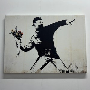 Lanzamiento de arte de flores, arte molotov de Banksy, arte de bombardero de flores, arte de lienzo, arte de vidrio 3D, fondo de pantalla de Banksy, cartel de lienzo, arte de pared de calle,