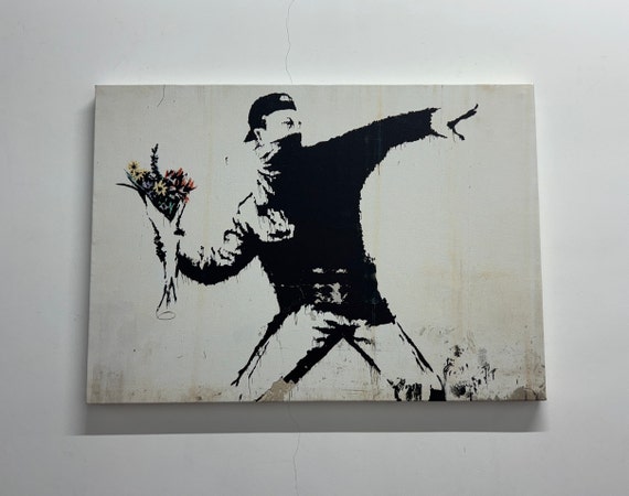Banksy Molotov Flower Bomber Art: 3D Glass Canvas Poster - Etsy