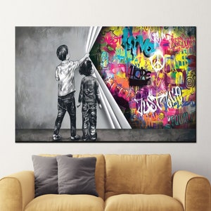 Tableau Banksy Style Street Art 'We Need Love' 170x100 Cm, XXL, Finition Aérographe