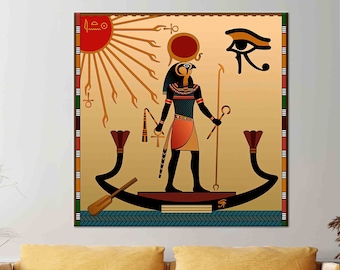 Oude muurkunst, kunst uit de Egyptische mythologie, Eye of Ra-kunst, moderne kunstwerken, canvaskunst, 3D-glaskunst, oud behang, kunst aan de muur, moderne kunst