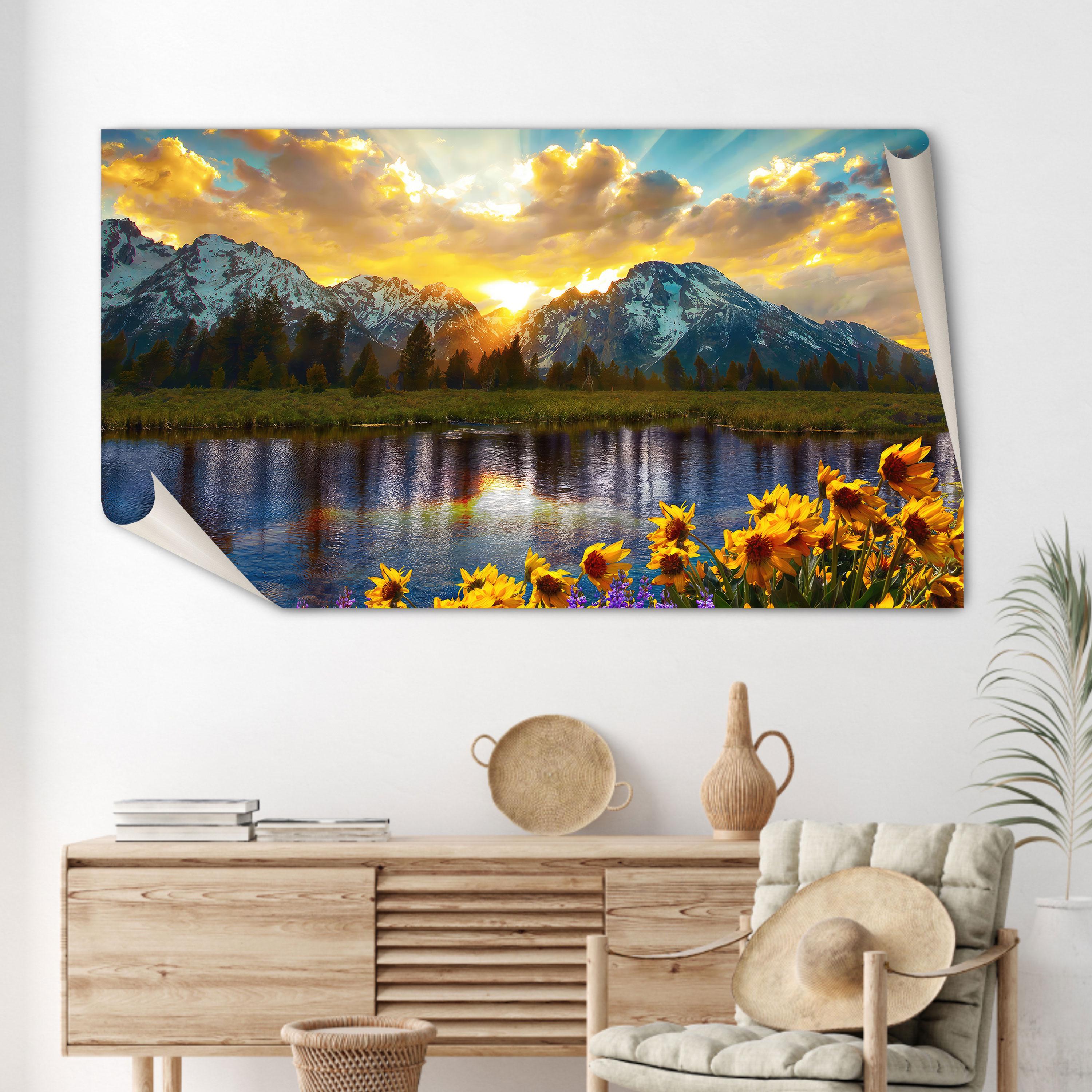 Sunset Mountain Lake Canvas Art: Rustic Nature Landscape Print - Etsy