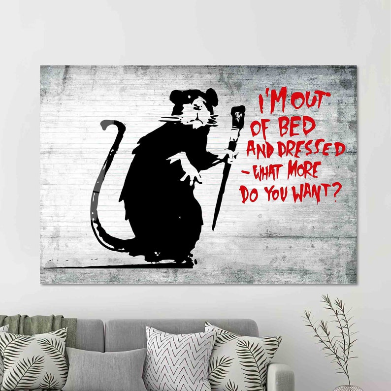 Banksy Mouse Art, I'm Out Of Bed Art, Black Mouse Wall Art, Animal Wall Art, Canvas Art, Tempered Glass, Mouse Wallpaper, Home Wall Decor, Bild 8