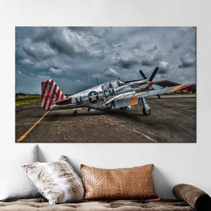 Vintage Warplane Wall Art – Retro Fighter Aircraft Canvas or Glass Print for Aviation & Pilot Room Decor