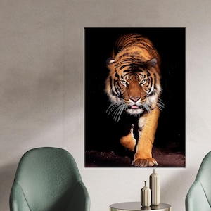 Tiger Glass Wall Art: Wildlife Animal Poster, Living Room Decor