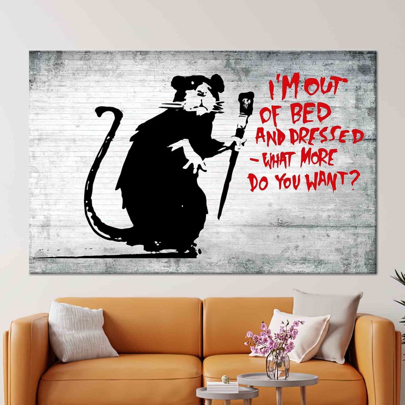 Banksy Mouse Art, I'm Out Of Bed Art, Black Mouse Wall Art, Animal Wall Art, Canvas Art, Tempered Glass, Mouse Wallpaper, Home Wall Decor, Bild 1