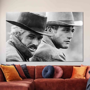 Arte da parete per il miglior film, Arte di Butch Cassidy, Arte di Sundance Kid, Arte di Paul Newman, Arte in bianco e nero, Vetro 3D, Carta da parati artistica, Poster, Arte su tela