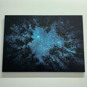 Arte de la pared del cielo estrellado, arte de la vista nocturna, arte del paisaje del bosque, lienzo del paisaje, vidrio 3D, papel pintado, arte de la pared enmarcado, cartel de regalo, decoración del hogar,