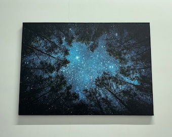 Starry Sky Canvas Art: Forest Night View, 3D Glass Effect
