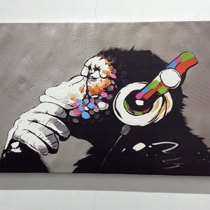 Thinking Monkey Canvas Art: Gorilla with Headphones, 3D Wall Decor