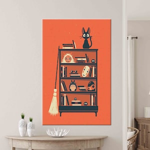 Arte da parete giapponese, Decorazione da parete arancione, Gatto sull'armadio, Opere d'arte moderna, Arte su tela, Arte del vetro 3D, Carta da parati giapponese, Arte della parete di casa,