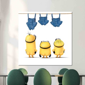 Arte dei minion gialli, arte delle pareti dei minion, arte appesa ai vestiti blu, arte dei film d'animazione, arte su tela, arte del vetro 3D, carta da parati dei minion, poster art