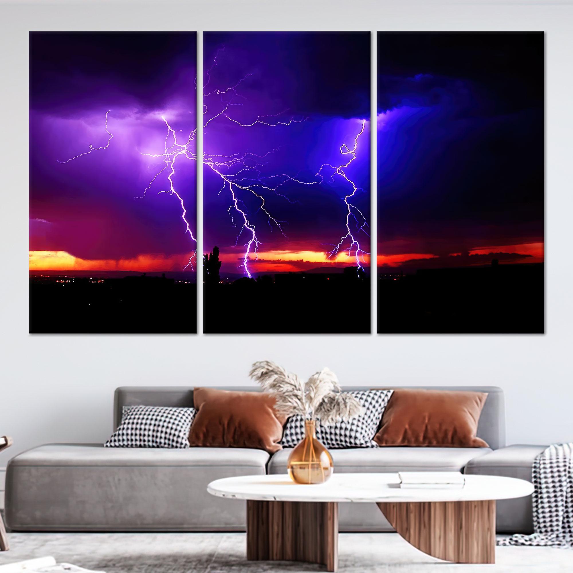 Lightning Storm Tempered Glass Wall Art: 3D Landscape Canvas - Etsy