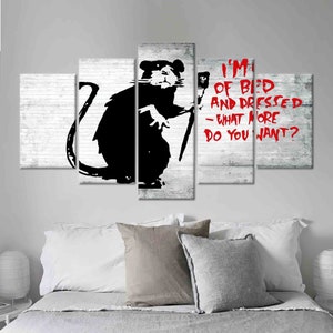 Banksy Mouse Art, I'm Out Of Bed Art, Black Mouse Wall Art, Animal Wall Art, Canvas Art, Tempered Glass, Mouse Wallpaper, Home Wall Decor, Bild 5