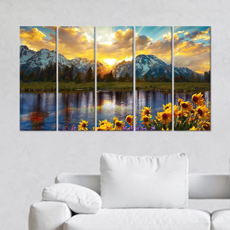 Sunset Mountain Lake Canvas Art: Rustic Nature Landscape Print - Etsy