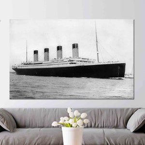 Arte del Titanic, Decorazione della parete della barca, Arte della parete del film, Decorazione della parete del mare, Tela bianca e nera, Arte del vetro 3D, Carta da parati del Titanic, Poster, Arte della parete della casa,