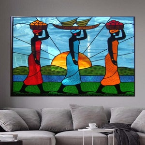 Three African Woman Art, Abstract Woman Art, Ethnic Wall Art, Canvas Art, 3D Glass Art, Framed Wall Art, Wallpaper Art, Living Room Wall Art