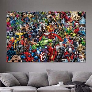 Arte degli eroi Marvel, arte della parete dei supereroi, arte su tela colorata, arte del vetro, carta da parati Marvel, decorazione della parete 3D, regalo per lui, arte della parete della sala giochi,