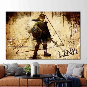 Zelda Wall Art, Gamer Art, Modern Artwork, Zelda Lover Art, Brown Canvas, Tempered Glass, Zelda Wallpaper, Framed Wall Art, Game Wall Decor,
