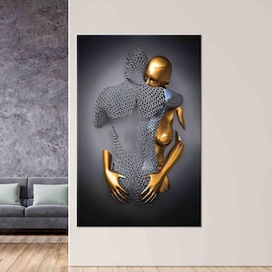 Arte delle coppie che abbracciano, Arte delle coppie romantiche, Arte del vetro di coppia, Arte oro e argentato, Tela moderna, Vetro temperato, Poster su tela, Carta da parati,