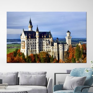 Arte Neuschwanstein, Arte delle pareti del castello, Arte delle pareti della Germania, Arte su tela, Arte del vetro 3D, Pannelli di carta da parati, Poster su tela, Regalo per lui, Decorazione della parete,