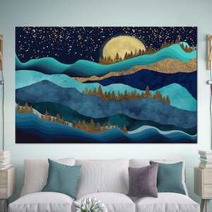 Himmel Glas Kunst, zeitgenössisches Poster, Landschaft Glas Wandkunst, Gold Wald Landschaft Leinwand Kunst, Baby-Geschenk für Mädchen,