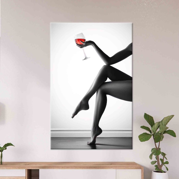 Sexy Woman Art, Erotic Wall Decor, Wine Lover Lady Art, Canvas Art, Glass Wall Art, Woman Wallpaper, Gifts, Tempered Glass, Bedroom Wall Art