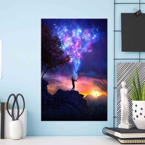 Kosmische Energie Leinwand Kunst, Fantasy Universum Druck für Haus oder Büro, Abstrakte Musik Leinwand Wandkunst, Surreal 3D Leinwand,