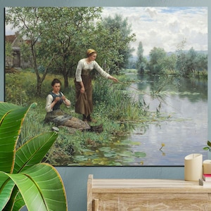 Two Women Fishing Canvas Print: Daniel Ridgway Knight Wall Art
