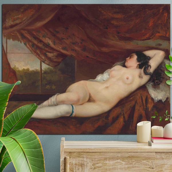 Gedrukt canvas, Gustave Courbet, Femme nue Couchee, Art Lover Gift, New Home Gift, voor Art Lover Gift, Vintage Art, Classic Art Canvas Print