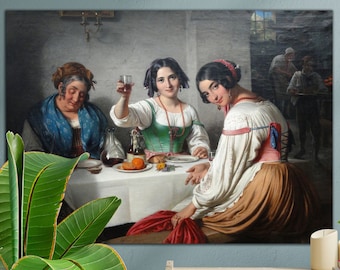 Printed Canvas, Italian Osteria Scene, Girl Welcoming a Person entering, Wilhelm Marstrand, Large Canvas Wall Art Print, Printed Canvas