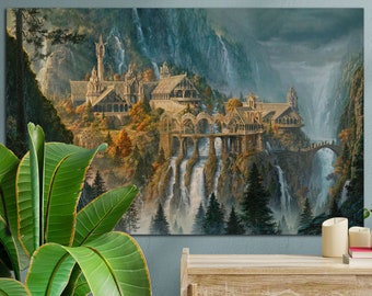 Herr der Ringe, Bruchtal, Große Leinwand Wand Kunst Druck, Herr der Ringe, Vintage Vibes Zeitlose Kunst auf Leinwand, Kunst Liebhaber Geschenk Leinwand