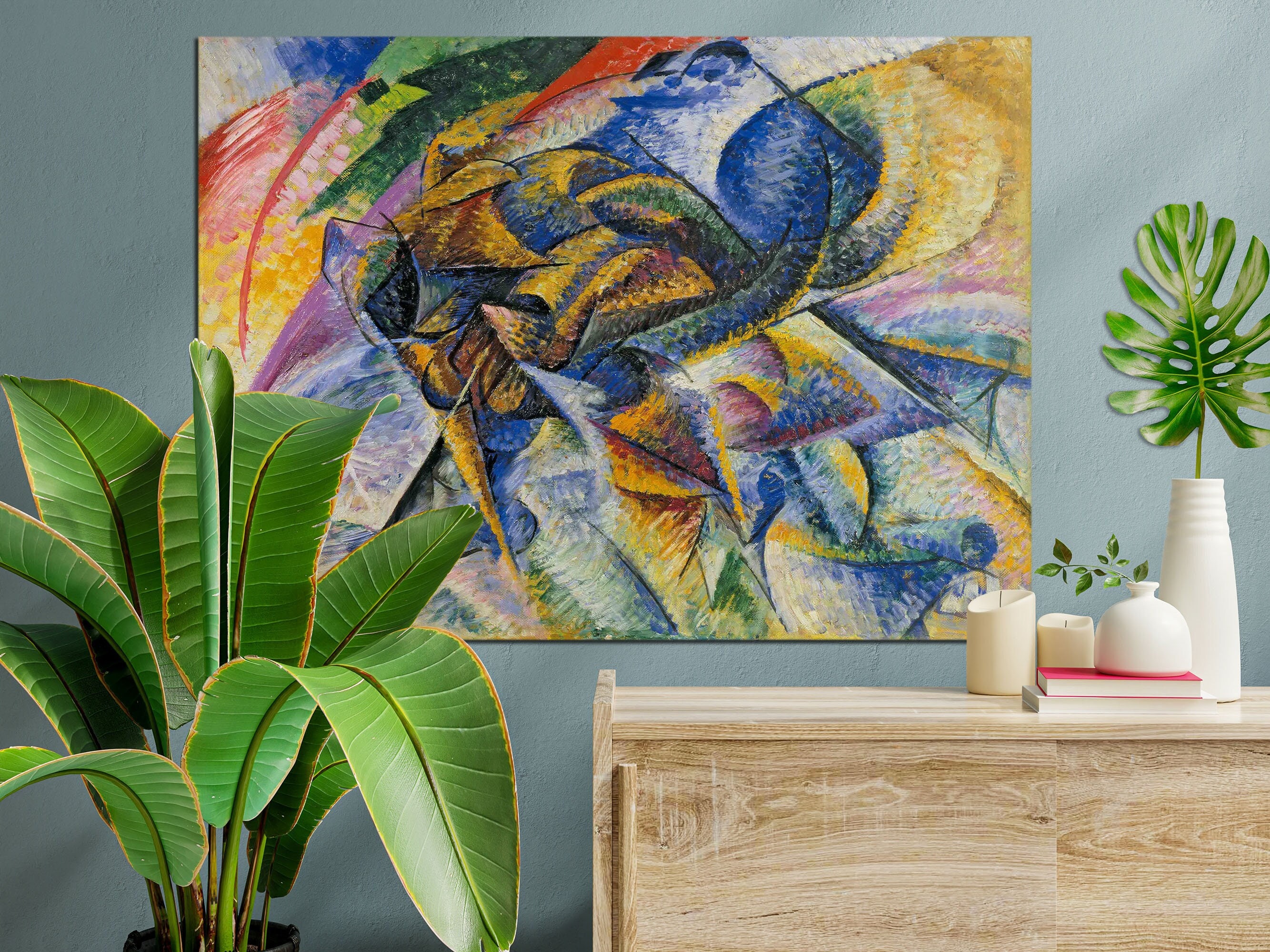 Printed Canvas, Dynamism of a Cyclist (Dinamismo di un ciclista) Umberto Boccioni, Art Reproduction Premium Canvas Print Wall Hanging Canvas