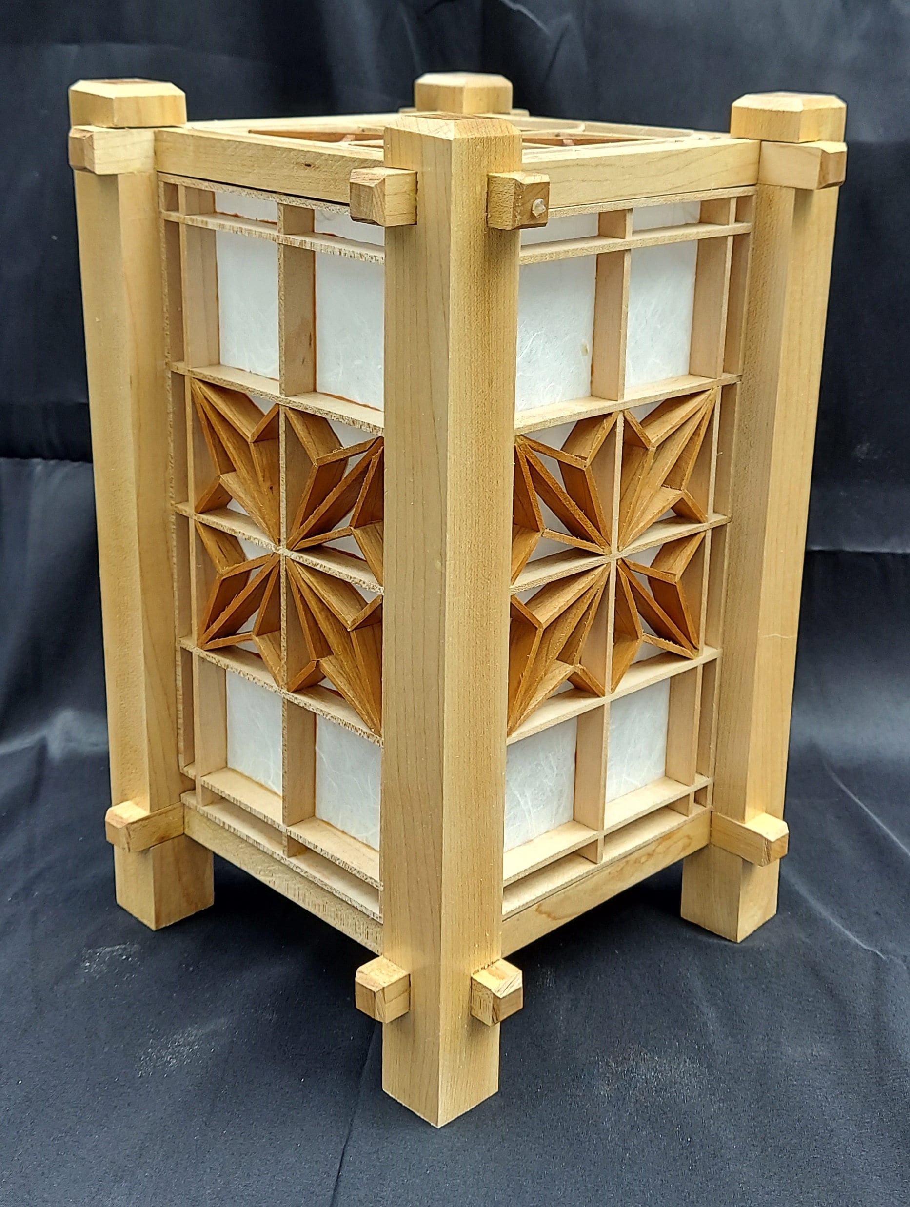 Handmade Japanese Shoji Lamp With Kumiko - Maple and Cherry