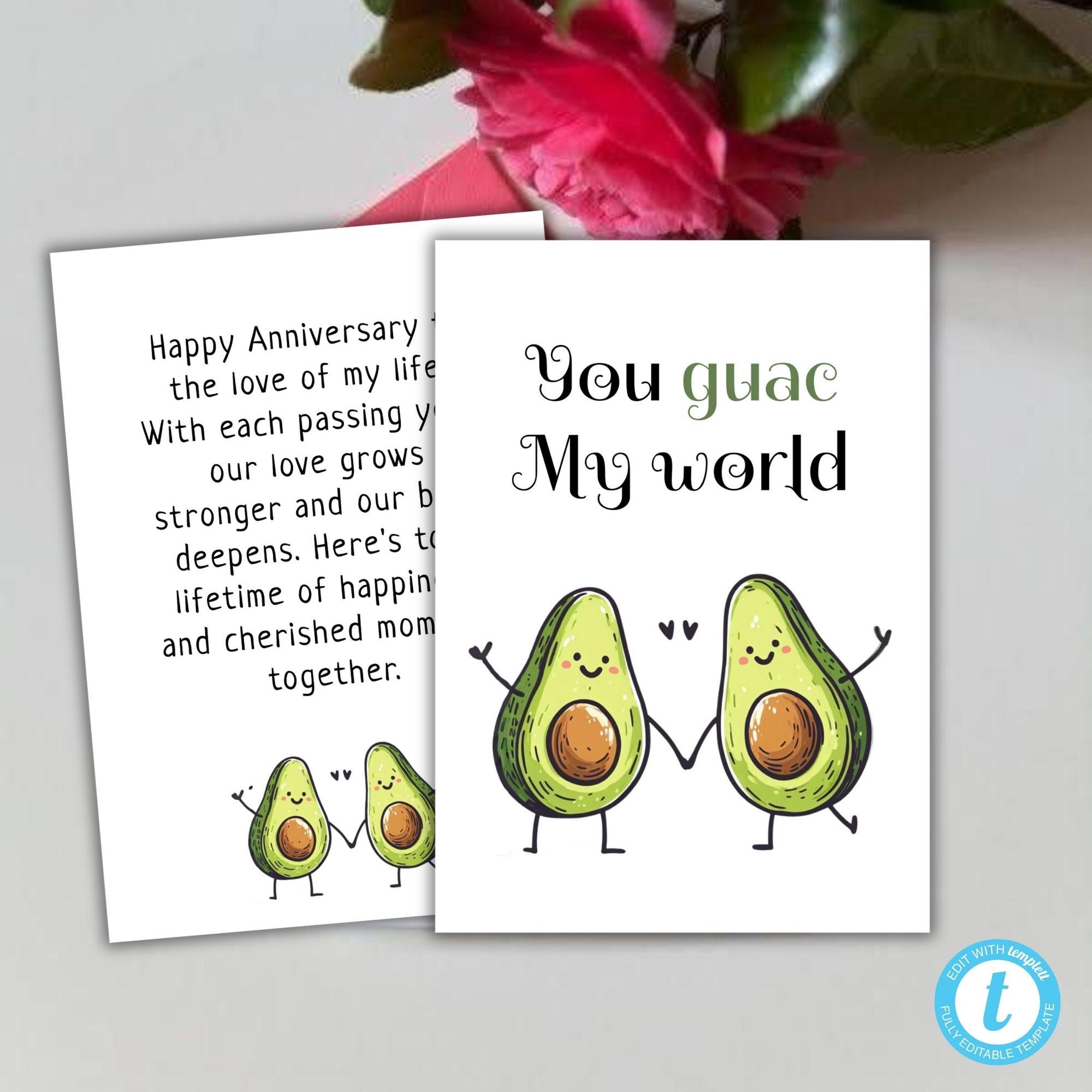 Avocado Anniversary Card Template, You Guac My World Anniversary Card ...