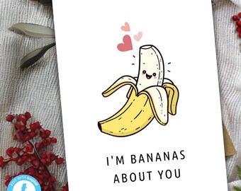 Funny Anniversary Card, I'm Bananas About You Anniversary Card, Bananas Pun Anniversary Card, Instant Download, Try Before You Buy