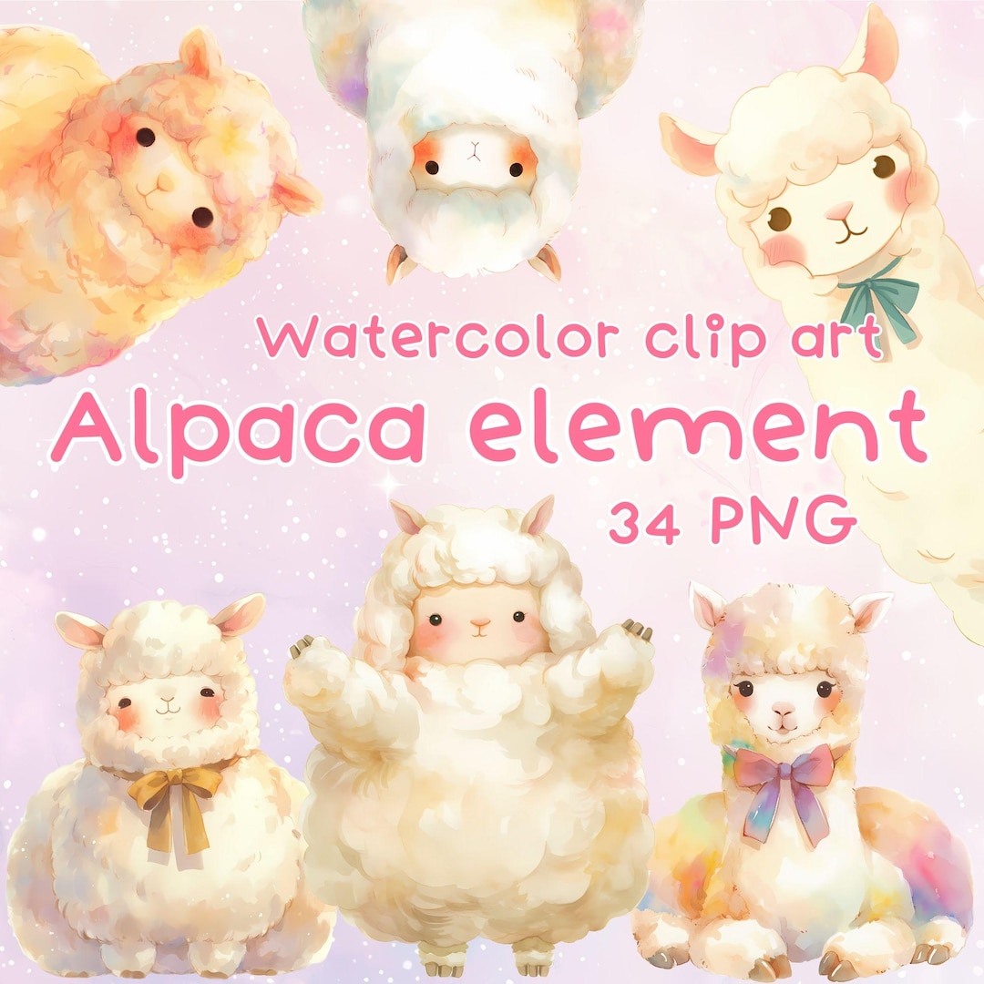 Watercolor Alpaca Clipart PNG – Cute Alpaca Illustration Set (34 Files ...