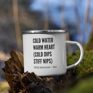 Wild Personalised Wild Funny swimming Mug finished in Enamel. Sea / Lake Swimming Tin Mug - Outdoor Swim Mug Enamel Mug Cold Dips,Stiff Nips