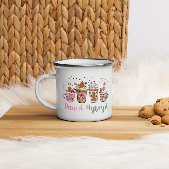 Welsh Christmas Enamel Camping Mug, Cymraeg Camp Mug, Outdoor Gift