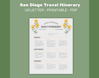 San Diego Long Weekend Itinerary | 3-Day Travel Guide  | Editable Canva Template