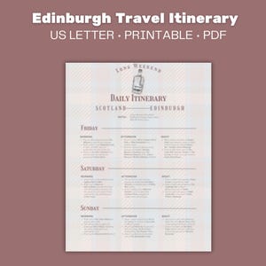 Edinburgh Long Weekend Itinerary | Digital 3-Day Travel Guide | Editable Canva Template