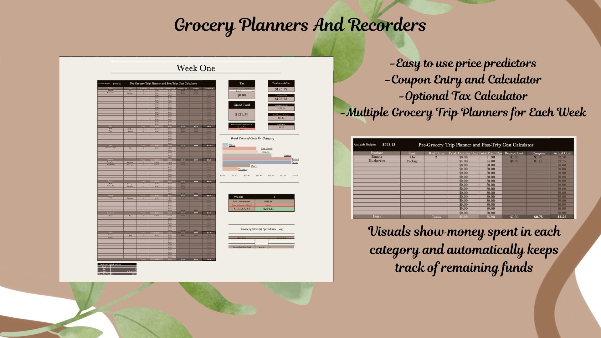 Deluxe Monthly Food Budget, Excel Template - Etsy