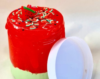 Juicy Watermelon Scented Slime, Butter Base, Glitter Charms