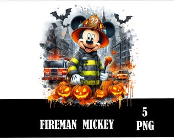 Fireman Mouse Halloween PNG, Sublimation Design (Digital Download)